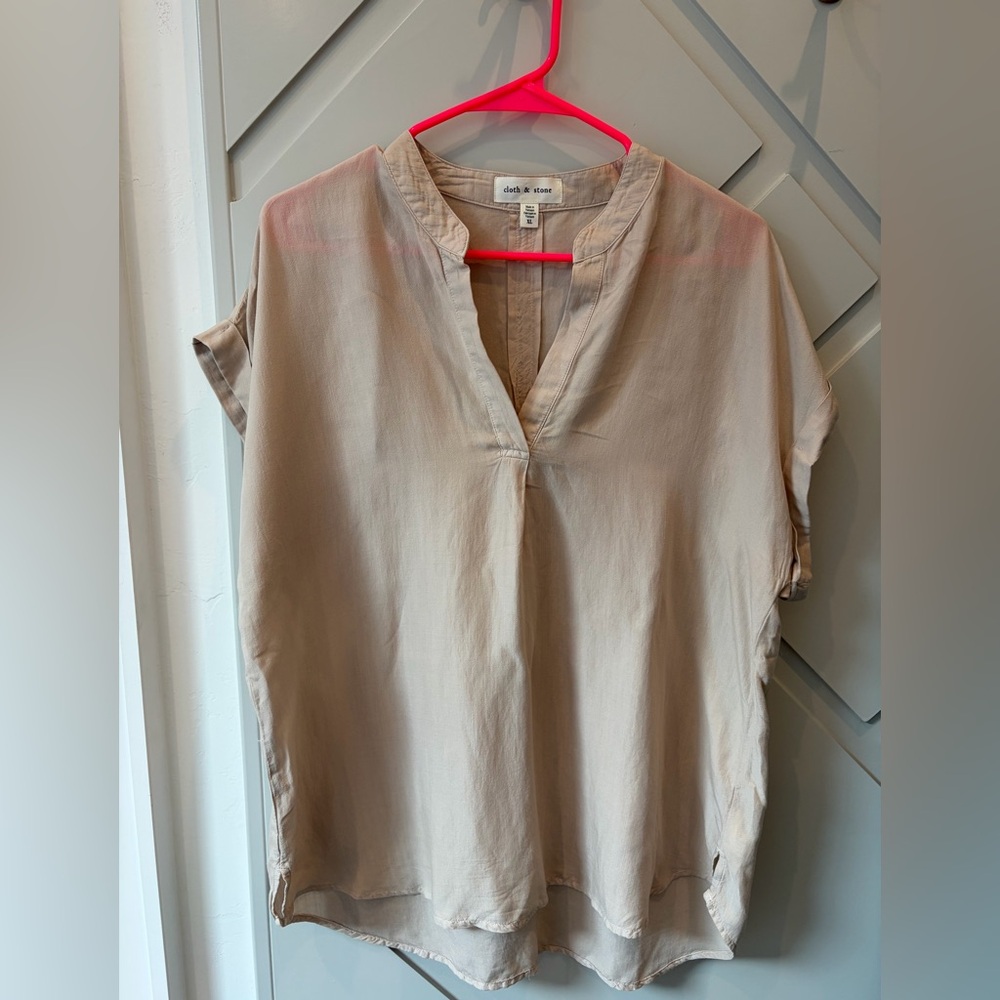 Women's Anthropologie Cloth and Stone short sleeve blouse size XL tan beige